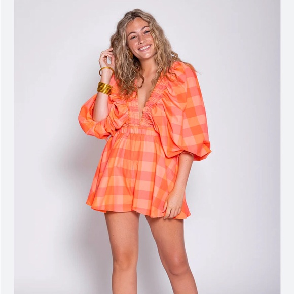 ALICIA JUMPSUIT BIG GINGHAM NEON CORAL - Picture 3 of 3